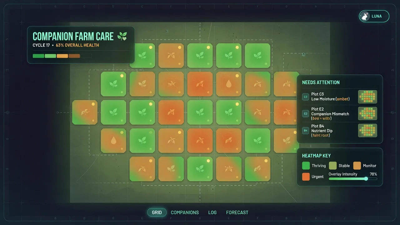 Abstract farm care heatmap panel