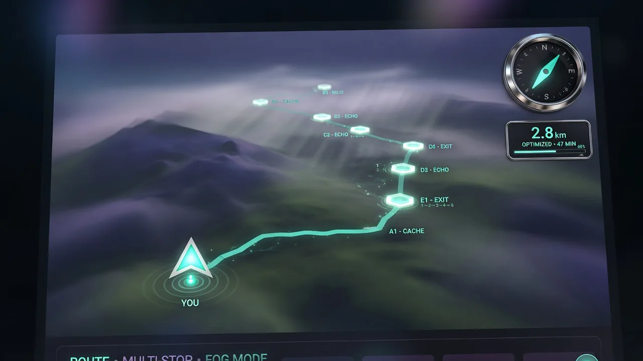 Abstract multi-stop spawn run route UI